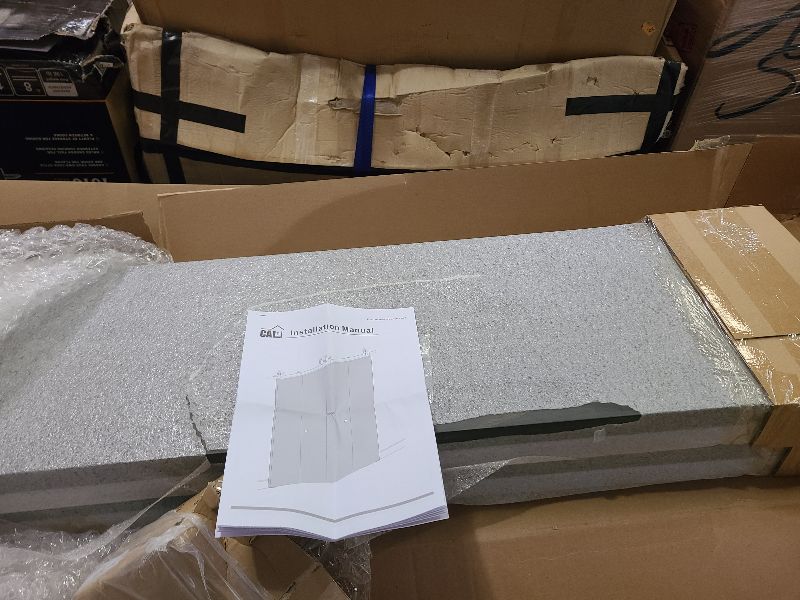 Photo 1 of 24 in. x 80 in. Light Gray Smooth Flush Hardboard Hollow Core Composite Bi-Fold Barn Door with Sliding Hardware Kit