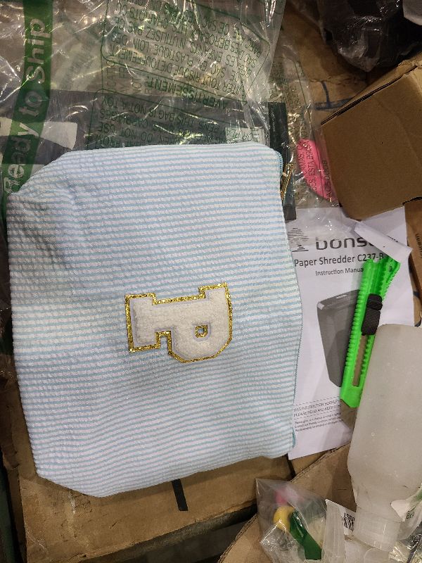 Photo 1 of Monogram Cute Initial Makeup Bag - Personalized Cosmetic Toiletry Pouch Make Up Case for Women, Her Best Friend, Sister, Teacher, Birthday Gifts