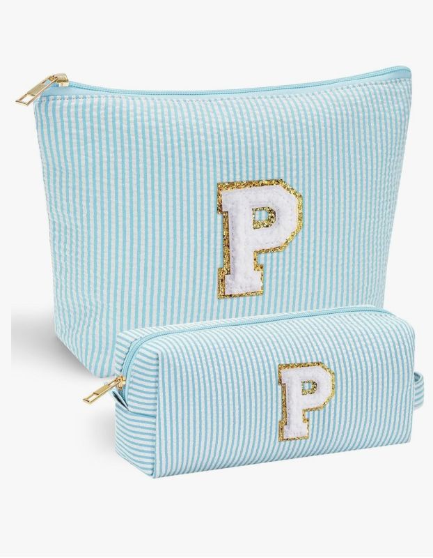 Photo 1 of Monogram Cute Initial Makeup Bag - Personalized Cosmetic Toiletry Pouch Make Up Case for Women, Her Best Friend, Sister, Teacher, Birthday Gifts