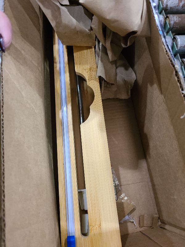 Photo 1 of 15'' Bamboo Plastic Wrap Dispenser with Cutter- Aluminum Foil Dispenser for Plastic Wrap, Parchment Paper Roll - Kitchen Wrap Dispenser with Cutter for Kitchen – Fits Up to 15'' Rolls