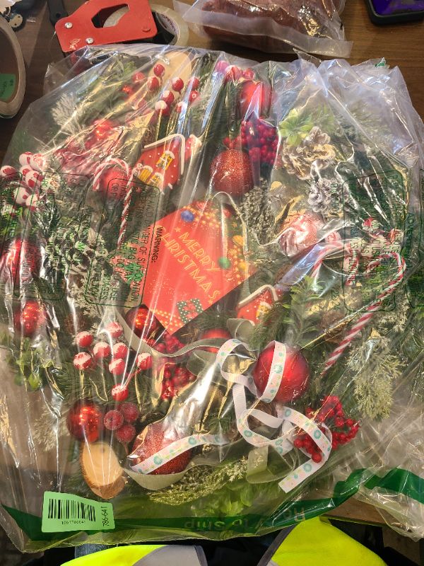 Photo 1 of 20" Christmas Wreaths for Front Door, Christmas Wreath with Candy Canes Christmas Ball Ornaments, Lifelike Pine Cones Berries & Bow, Christmas Door Wreath for Indoor Outdoor Wall Decor