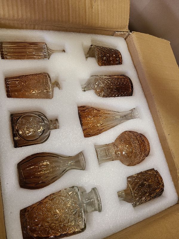 Photo 1 of 20 Pcs Glass Bud Vase Set Small Vintage Flower Vase in Bulk for Centerpieces Rustic Decorative Glass for Wedding Table Home Christmas Decoration (Amber)