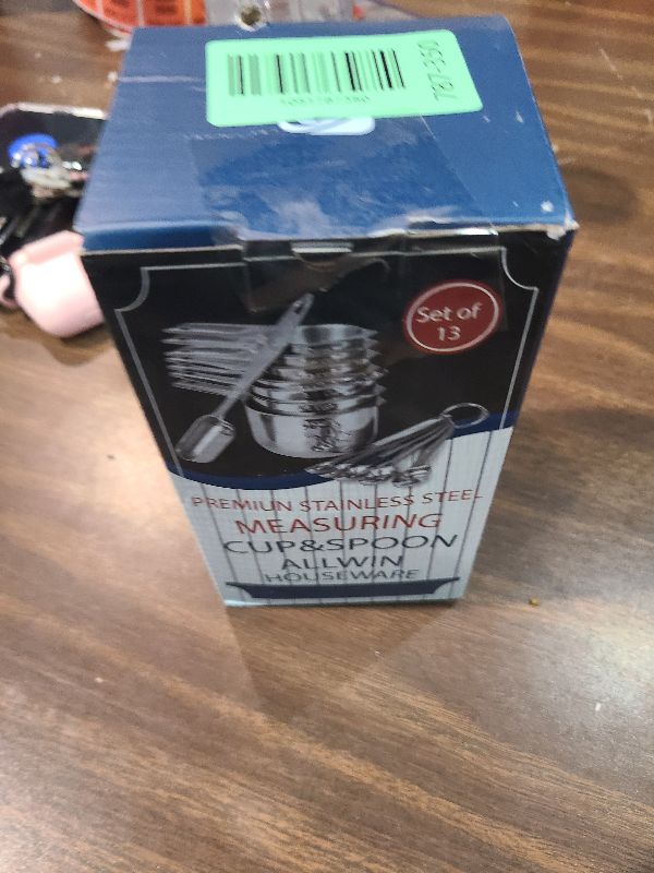 Photo 1 of 13-piece Measuring Cups and Spoons Set, 18/8 Stainless Steel Heavy Duty Ergonomic Handle with Ring Connector, Silver