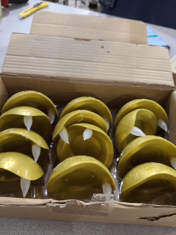 Photo 1 of 12 Pcs Diwali Diyas Lamp Decorations, Diwali Gold Peacock LED Water Sense Lights, Waterproof Flameless Tea Lights,Oil Lamps for Centerpieces Indian Temples Pooja Housewarming Return Gift