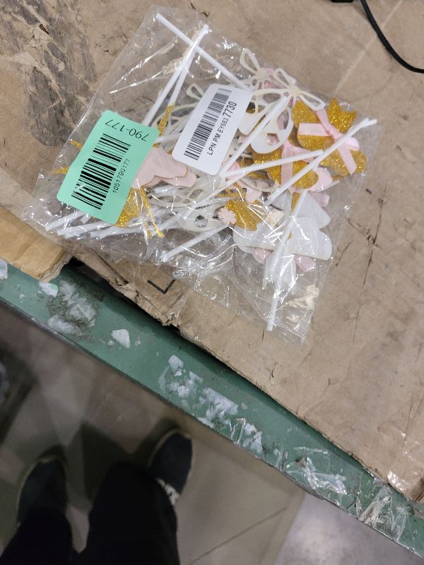 Photo 1 of 24 Pack of Glitter Gold Ballerina Ballet Slippers Tutu Dress Girls Skirt Cupcake Toppers for Birthday Party Baby Shower Wedding Party Decoration