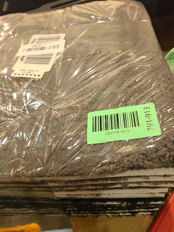 Photo 1 of 12 Pcs Plush Foam Interlocking Carpet Tiles,Soft Shaggy Fluffy Floor Area Rugs with Padding,Colorful Floor Protective Mats for Home Kids Room Playroom (Grey and Black, 11.8 x 11.8 x 0.39)