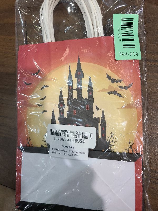Photo 1 of 12 PCS Halloween Bags with Handles, 6 Styles Halloween Paper Bags for Gift Candy Goodie Snacks Treat Cookie Wrap Party Favors Supplies Decorations Trick or Treat Horror theme Birthday Baggies Pouch
