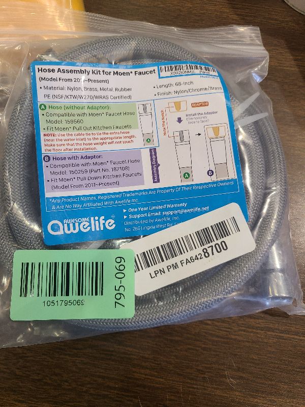Photo 1 of 159560 150259 Replacement Hose Kit for Moen Kitchen Faucet Hose Replacement with 2 Adaptors, Fit both Moen Pull Down &Pull Out Faucet Hose by Awelife