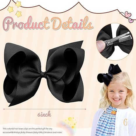 Photo 1 of 1PCS Oaoleer Black Layered Grosgrain Ribbon Alligator Clips Hair Barrettes for Baby Girls, Infants, Toddlers, Kids, and Teens (6inch-Type A, Black)