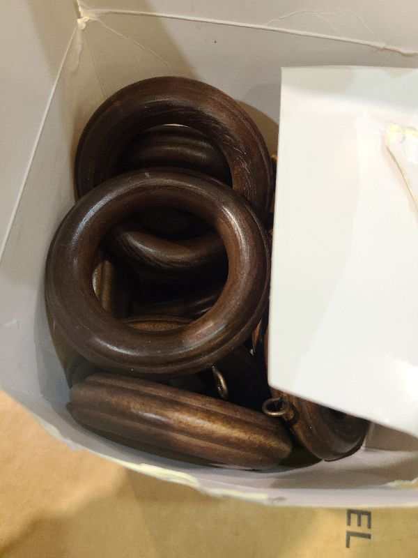 Photo 1 of 16 Pack Curtain Rod Rings Wooden with Drapery Clips 2.95 Inch Outer Diameter Beech Wood Carved Drapes Rings 1.7 Inch Interior Diameter for 1-1.5 Inch Curtain Rod Pole (Black)