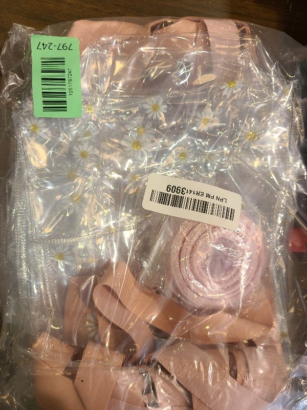 Photo 1 of 10 Pcs Clear Gift Bags with Handles, Party Favor Reusable Transparent PVC Flower Tote Bag Including Greeting Cards and Ribbon, Ideal for Baby Shower Wedding Birthday Shopping (Pink)