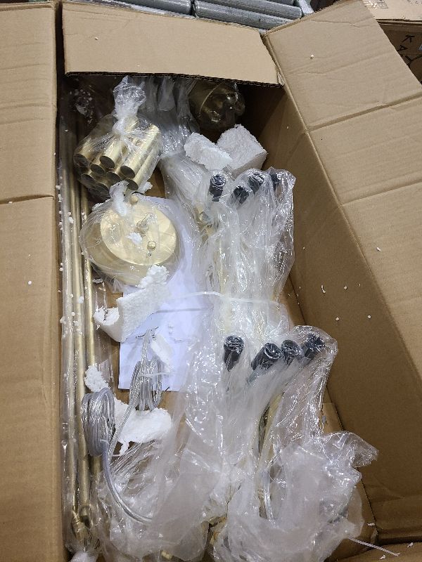 Photo 1 of 12-Light Wagon Wheel Chandelier, 38" Gold Farmhouse Dining Room Light Fixture, Metal Large Round Industrial Candle Chandeliers for High Ceilings Foyer Entryway Hallway Staircase Living Room Porch