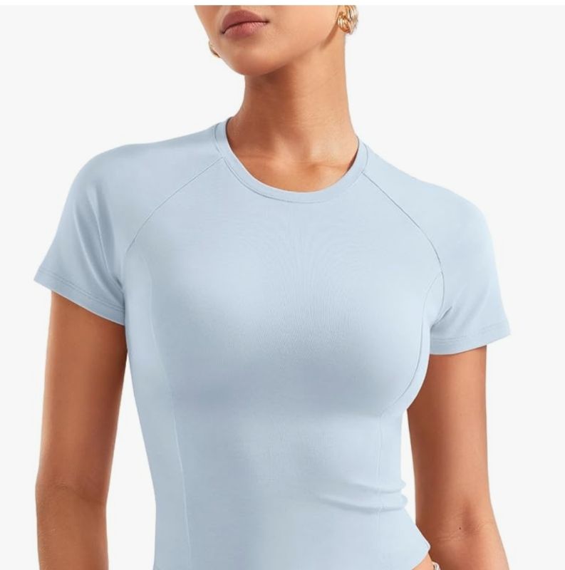 Photo 1 of  Women Tops Baby T-Shirt Short Sleeve Crew Neck Going Out Crop Top Corriny Slim Fit Workout Basic Baby Tee Size M