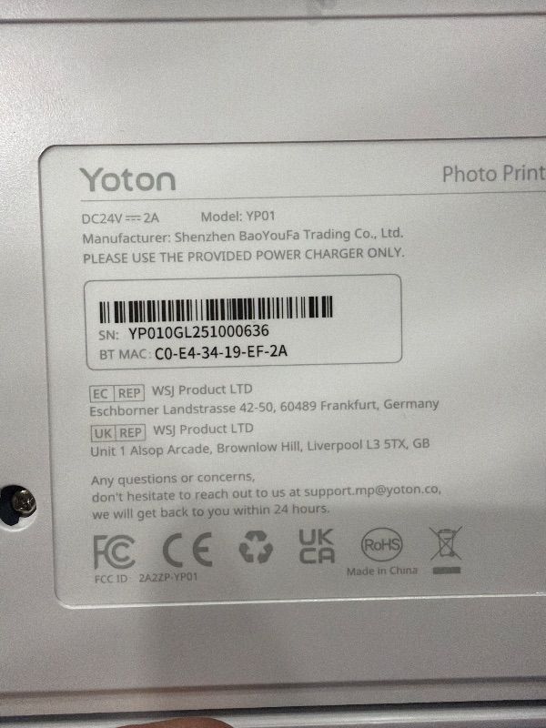 Photo 1 of ***SEE NOTES***
YOTON Photo Printer, Picture Printer with 54 Sheets (4"x6") & 1 Cartridges, Support AR Video Printing, Wi-Fi Connection, Portable Photo Printer for iPhone/Android/Laptop