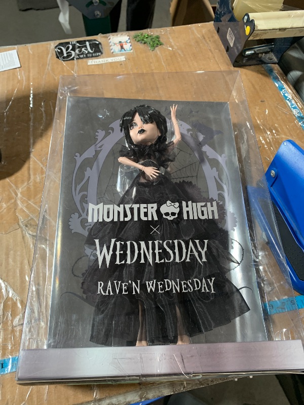Photo 1 of (DOLL ONLY) (MISSING ACCESSORIES) Monster High Wednesday Doll, Rave’N Wednesday Collectible in Black Gothic Gown Inspired by Dance Scene, Premium Accessories and Doll Stand
