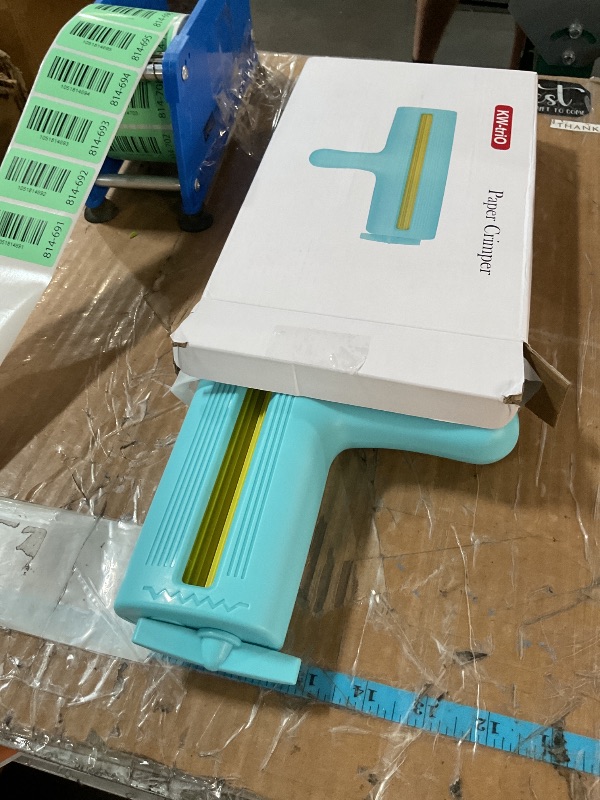 Photo 1 of KW-triO Paper Crimper for Chip Bags Crafting Paper Creasing Tool for Scrapbooking, Quilling, Wrapping, Bag Sealing Decorative Edge Creaser with 8-1/2 Inches Width Roller (Cyan)