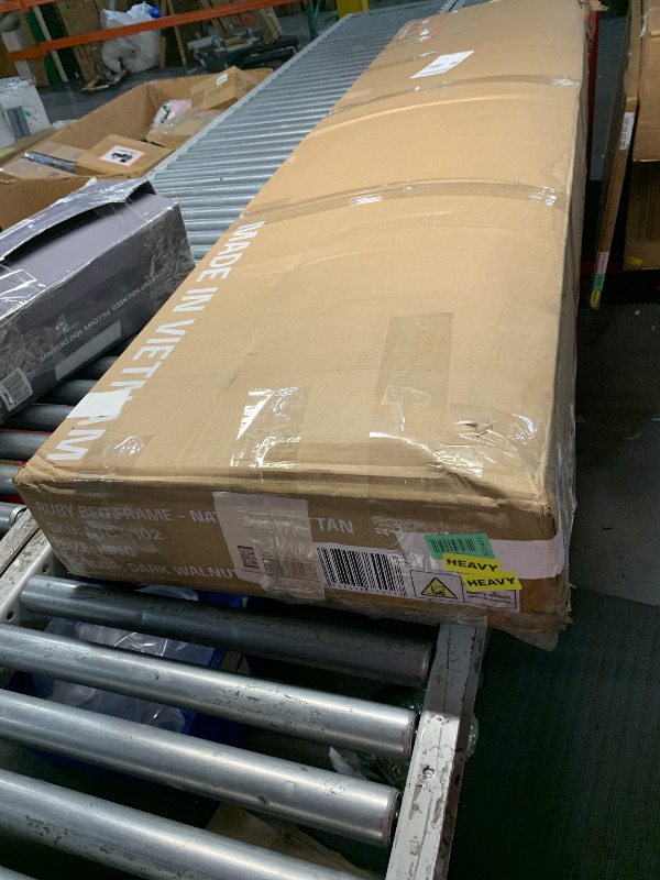 Photo 1 of ***MISSING ALL HARDWARE, TRUCK/TRAILER PICKUP ONLY*** NTC Ruby Wooden Bed Frame with Headboard and Natural Rattan, Solid Oak/Rubber Wood Foundation with Silent Slats, 1000 Lb Capacity, Effortless Assembly (Natural Cane - Dark Walnut, King)