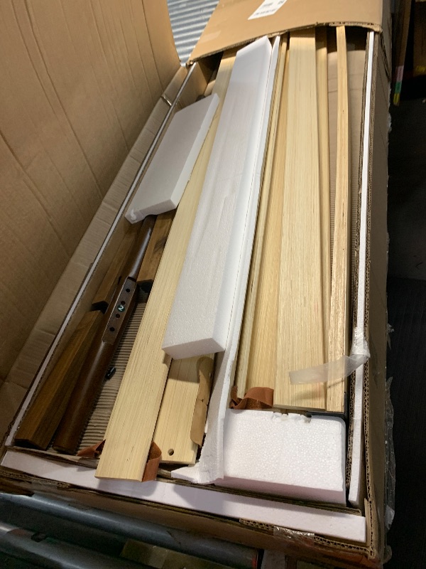 Photo 1 of ***MISSING ALL HARDWARE, TRUCK/TRAILER PICKUP ONLY*** NTC Ruby Wooden Bed Frame with Headboard and Natural Rattan, Solid Oak/Rubber Wood Foundation with Silent Slats, 1000 Lb Capacity, Effortless Assembly (Natural Cane - Dark Walnut, King)
