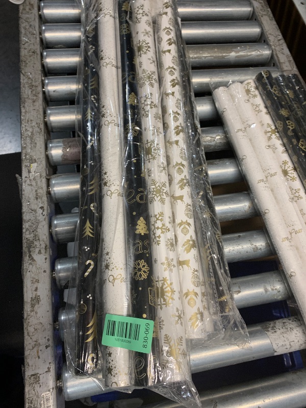 Photo 1 of (3 pack bundle)HaloCasa 6 Rolls Black Gold White Christmas Wrapping Paper - 76cm x 3m Large Metallic Holiday Gift Wrap with Snowflakes & Trees Design, Includes Tags, Strings, Tape for Xmas Gifts Decorations