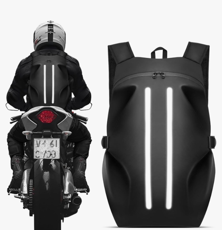 Photo 1 of ***stock photo for reference only** Motorcycle Backpack for Men, Waterproof Helmet Backpack with Reflective & Laptop Pocket, Large Motorcycle Bag Helmet Bag for Travel Daily Trips Office Trips, Black