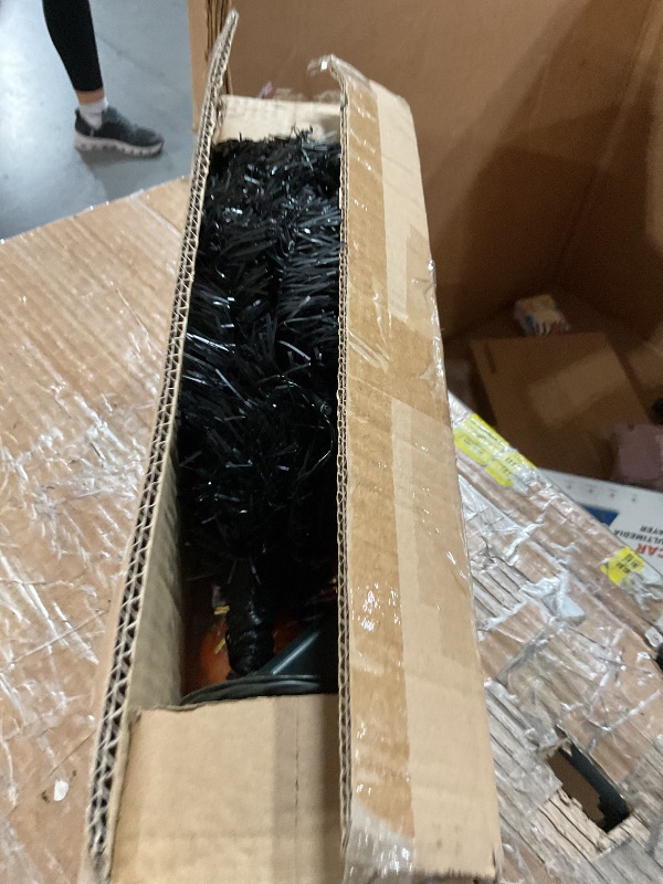 Photo 1 of (used)(minor damage) Sunnyglade 21.6” 30 LED Halloween Black Spooky Tree Glittered with Purple Lights & 12 Pumpkin Decorations