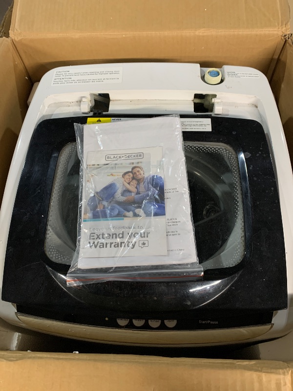Photo 1 of (used)(damaged)(sold for parts) BLACK+DECKER 0.9 Cu. Ft. Portable Washer, 6.6 lb. Capacity Washing Machine for Homes & Apartments, 5 Wash Cycles