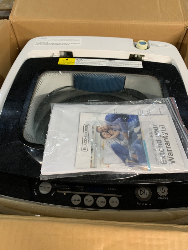 Photo 1 of (used)(damaged)(sold for parts) BLACK+DECKER 0.9 Cu. Ft. Portable Washer, 6.6 lb. Capacity Washing Machine for Homes & Apartments, 5 Wash Cycles