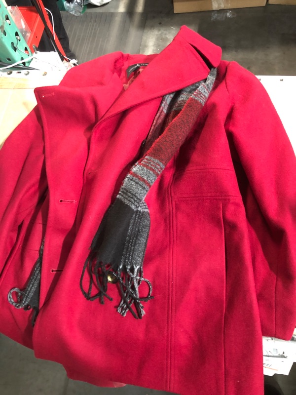 Photo 1 of ***Red***LONDON FOG womens Single-breasted Wool With Scarf Pea Coat, Black 2XL
