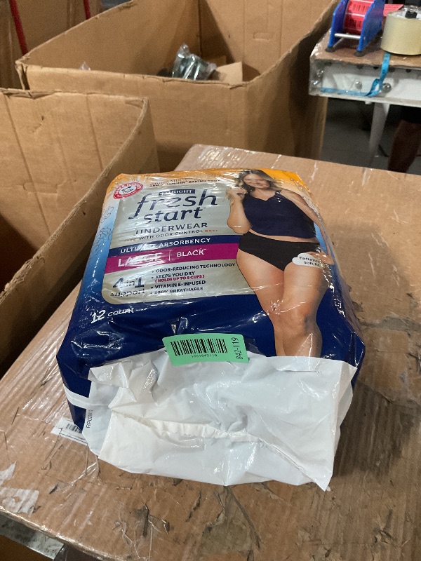 Photo 1 of * factory seal *
FitRight Fresh Start Incontinence and Postpartum Underwear for Women, Large, Black (12 Count) Ultimate Absorbency, Disposable Underwear with The Odor-Control Power of ARM & Hammer