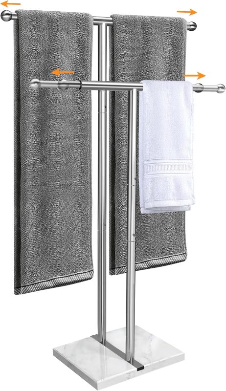 Photo 1 of 
Kayfia 40" Standing Towel Rack with Weighted Marble Base, Width Adjustable & Taller Bathroom Towel Rack Stand, 2-Tier Towel Racks for Bathroom, Multiple Spaces Stainless Steel Brushed Finish