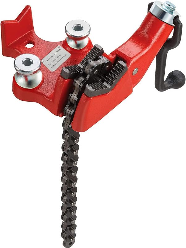 Photo 1 of ***PARTS ONLY***Mophorn Screw Bench Chain Vise 1/8 to 5-Inch Pipe Capacity, Heavy Duty Bench Chain Pipe Vise with Crank Handle, Neoprene-Coated Jaw, Cast Iron Material Ideal for a Variety of Pipe