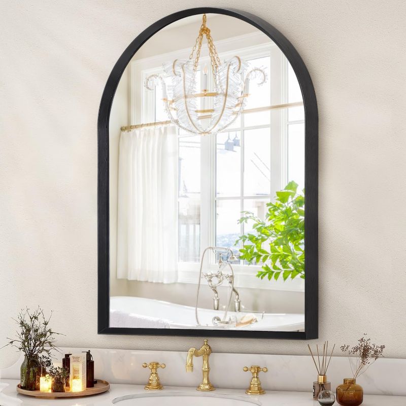 Photo 1 of 
Click to see full view







Black Arched Mirror, Modern Bathroom Wall Mirror Aluminum Alloy Framed Mirror Brushed Metal Vanity Wall Mounted Mirror for Livingroom Bedroom Entryway Room 16"x12"