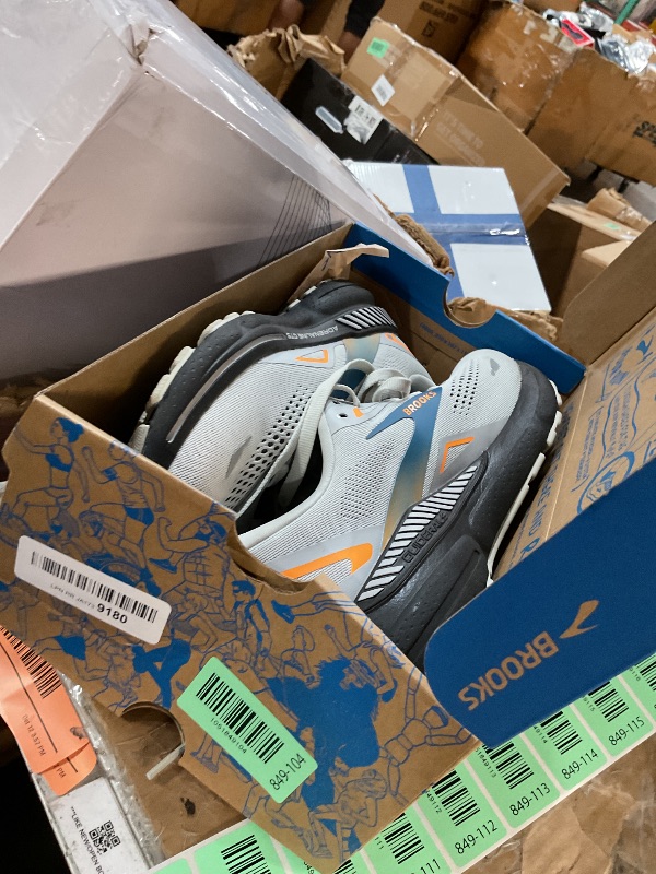 Photo 1 of (used)(see all images) Brooks Men’s Adrenaline GTS 23 GTX Waterproof Supportive Running Shoe - Oyster Mushroom/Orange/Blue - 10 Medium