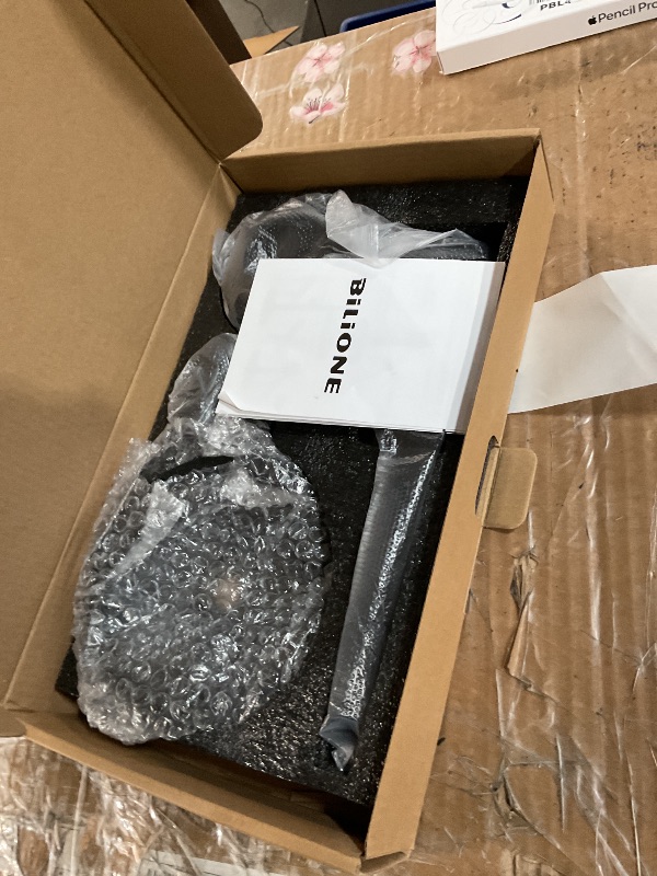 Photo 1 of (missing pop filter) BILIONE Multifunctional Desktop Microphone Stand, Adjustable Mic Stand Desk with Pop Filter, Shock Mount, Microphone Clip