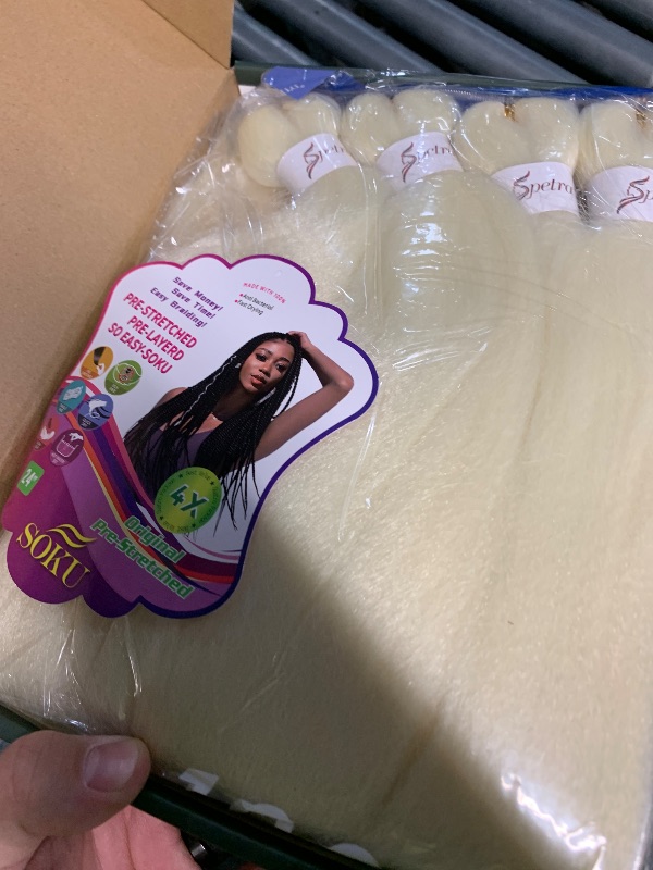 Photo 1 of [MULTI PACKS DEAL] Spetra Platinum Blonde Pre Stretched Braiding Hair Extensions 24 Inch - 8 Bundles Synthetic Crochet Braids 613 Knotless Natural EZ Box Braids Hair Professional Soft Yaki Straight