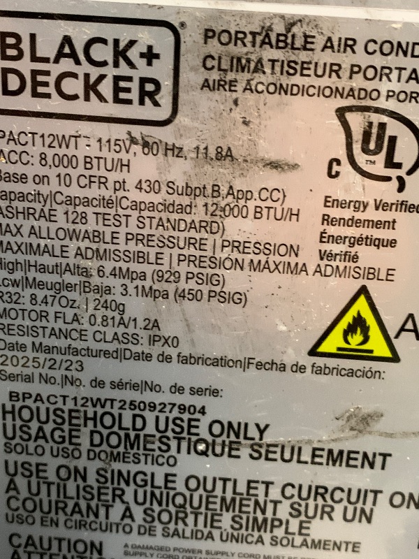 Photo 1 of (see all images) BLACK+DECKER Portable Air Conditioner, 12,000 BTU (8,000 BTU SACC) for Rooms up to 550 Sq. Ft., Portable AC