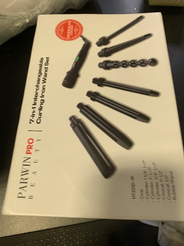 Photo 1 of PARWIN PRO BEAUTY 7 in 1 Curling Iron Wand Set,Dual Voltage Curling Wand with 7 Interchangeable Diamond Ceramic Hair Curler Wands with LCD Temperature Control Auto Shut Off Black