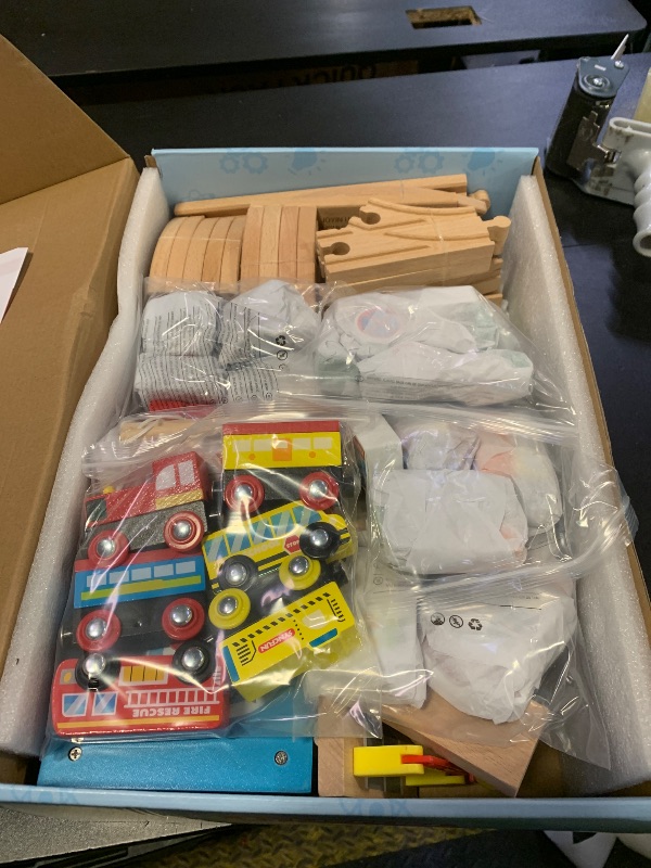 Photo 1 of 110PCS Wooden Train Set - Toy Magnetic Trains with Wooden Track Set for Kids Ages 3-8, City Scene Railway Set, Perfect Christmas Birthday Gift for Grandkids Toddlers Boys Girls