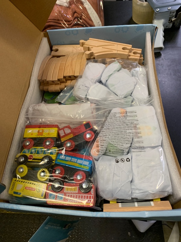 Photo 1 of 110PCS Wooden Train Set - Toy Magnetic Trains with Wooden Track Set for Kids Ages 3-8, City Scene Railway Set, Perfect Christmas Birthday Gift for Grandkids Toddlers Boys Girls