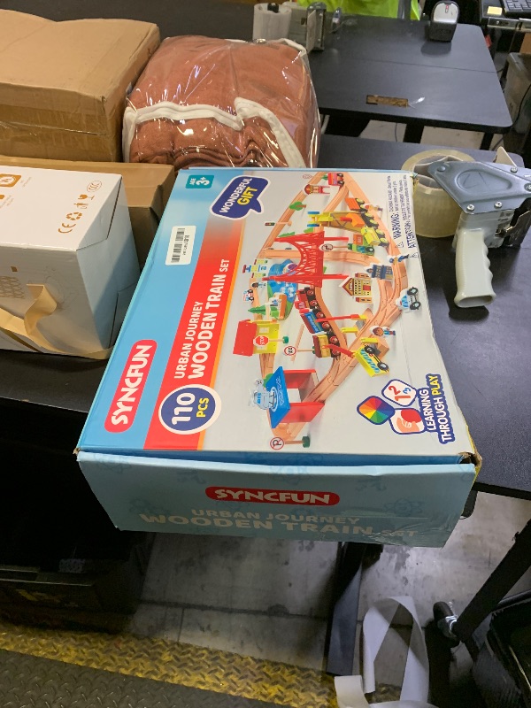 Photo 1 of 110PCS Wooden Train Set - Toy Magnetic Trains with Wooden Track Set for Kids Ages 3-8, City Scene Railway Set, Perfect Christmas Birthday Gift for Grandkids Toddlers Boys Girls