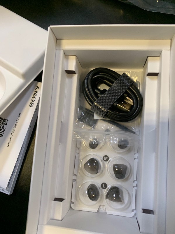 Photo 1 of Sony CRE-E10 Self-Fitting OTC Hearing Aids for Mild to Moderate Hearing Loss, Prescription-Grade Sound Quality, Comfortable Earbud Design, Bluetooth Enabled for iOS, and Rechargeable Battery, Black