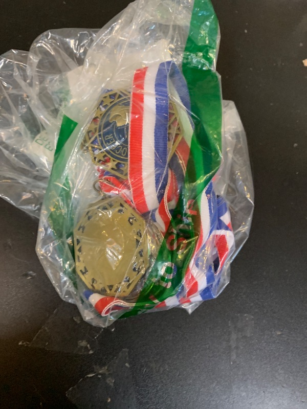 Photo 1 of Express Medals Soccer Gold Medals Trophy Award with Neck Ribbons EMDC214Soccer - (Pack of 10)