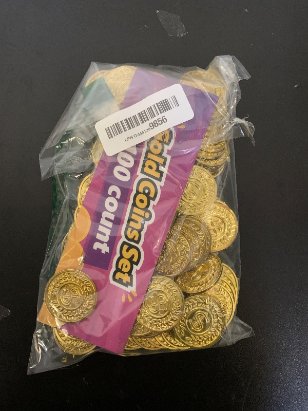 Photo 1 of 100 Count Plastic Gold Coins Set, Pirate Treasure Gold Play Coins for Kids Party Theme Props Decorations, Lucky Draw Games Treasure Hunt