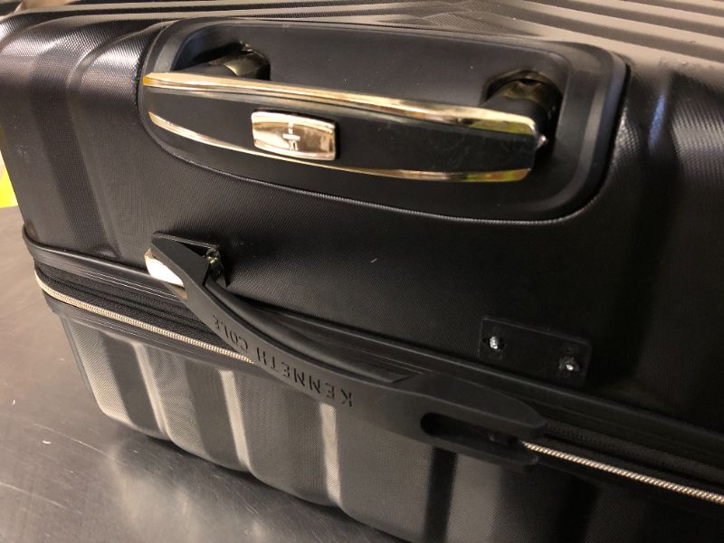 Photo 1 of **DAMAGE TO HANDLE, SEE PHOTOS** Kenneth Cole REACTION Madison Square Lightweight Hardside Chevron Expandable Spinner Luggage, Black, (28-Inch Checked)