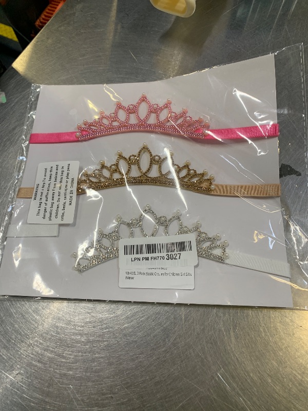 Photo 1 of WHAVEL 3 Pack Elastic Crown Headbands Glitter Princess Tiara Headband Birthday Hair Accessories