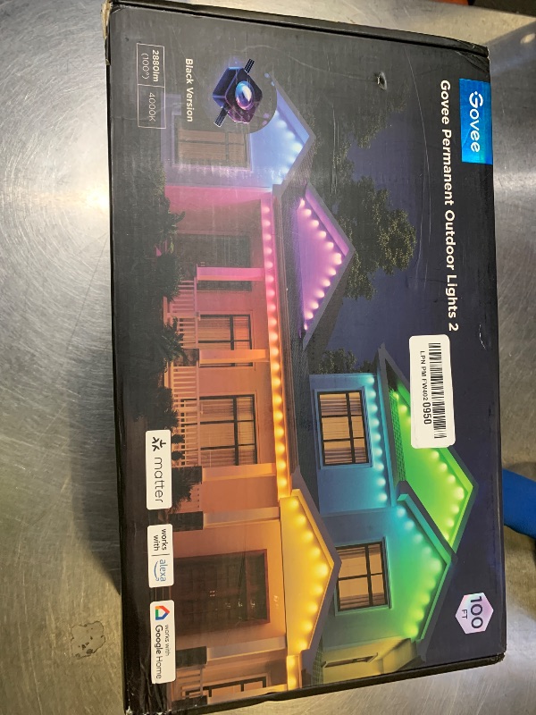 Photo 1 of Govee Permanent Outdoor Lights 2, 100ft RGBIC Outdoor Lights with 72 LED Lights, IP67 Waterproof, 100 Scene Modes with 40lm White for Outdoor Decorations, Works with Alexa, Google Assistant, Black