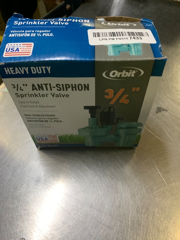 Photo 1 of 1-Pack Orbit 57623 3/4" FPT 100 Series Anti-Siphon Automatic Sprinkler Valve with Flow Control