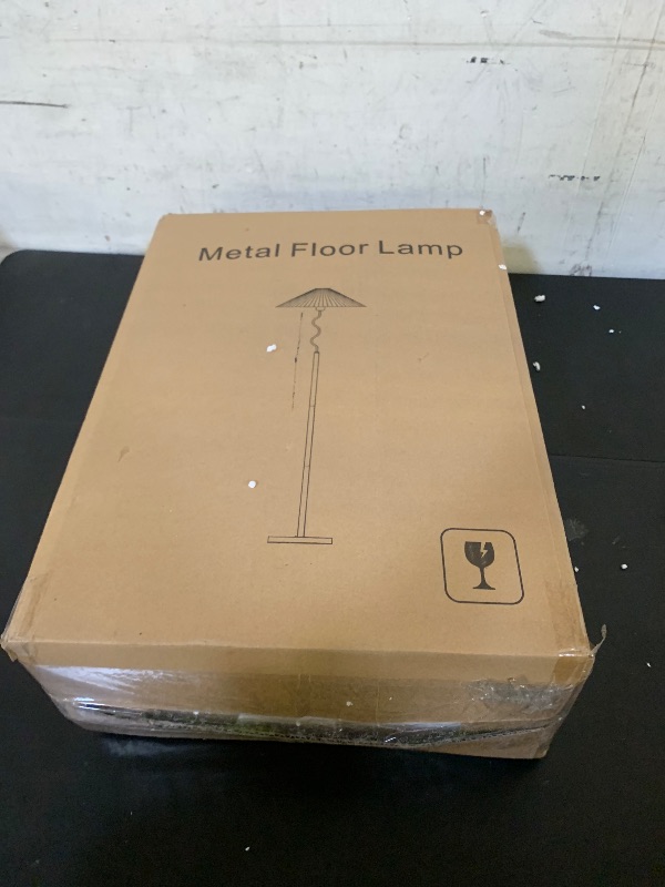 Photo 1 of YJSQOEOE Modern Floor Lamp with 3 Color Temperatures, Foot Switch Standing Lamps for Living Room,Tall LED Standing Lamps for Living Room, Bedroom, Office, Beige Pleated Shade, 9W Bulb Included, Gold