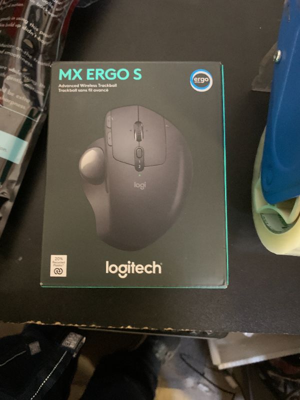 Photo 1 of Logitech MX Ergo S Advanced Wireless Trackball Mouse, USB-C Rechargeable Wireless Ergonomic Mouse with Bluetooth and Encrypted Dongle, 6 Programmable Buttons, for PC/Mac - Graphite