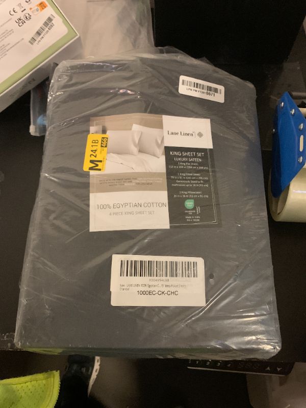 Photo 1 of 100% Egyptian Cotton King Sheet Set – Naturally Cooling & Breathable Sateen 4 Piece King Sheets, Authentic Long-Staple Cotton for Lasting Softness, Snug Fit 15" Deep Pocket Fitted - Charcoal
